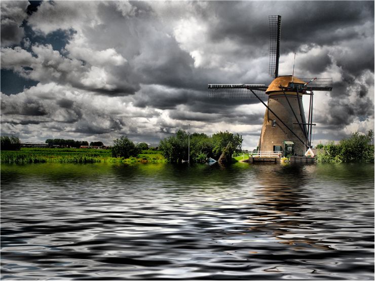 Picture Of Windmill Clouds Water
